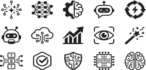 Fototapeta premium AI and Machine Learning Icons Set for Modern Tech Designs