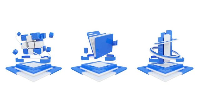 Sets of 3D-rendered animated icon video assets
