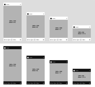 Instagram social media post size templates with multiple aspect ratios and light dark ui design