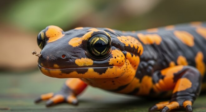 Close-up of colorful salamander species.