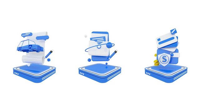 Sets of 3D-rendered animated icon video assets