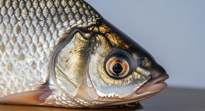 Closeup of Fresh Fish Head Side View.