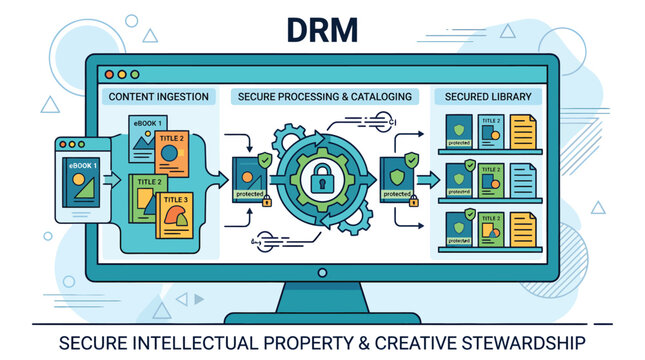 Digital Rights Management System Workflow for Content Ingestion, Processing, and Secure Library Management