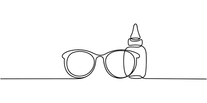 Eyeglasses And Eye Drop Bottle Continuous One Line Drawing