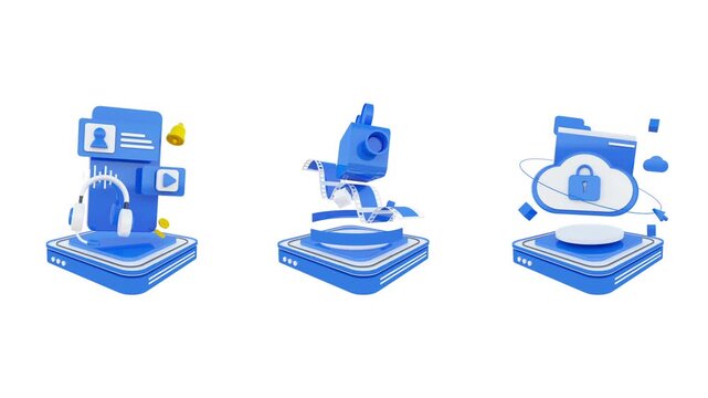 Sets of 3D-rendered animated icon video assets