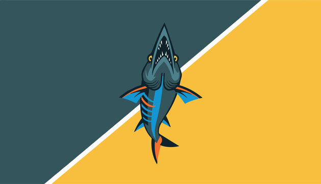 High-energy mascot logo of a fierce swordfish leaping upward against a diagonally split blue and gold background.