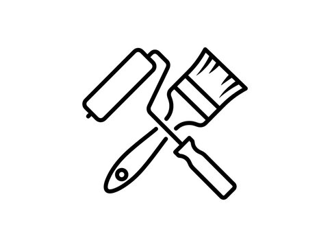 Paint roller and brush crossed icon