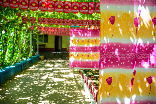 Ethnic Style Corridor under Grape Trellis in Turpan, Xinjiang, China