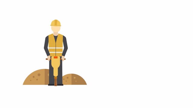 Animation of a Construction Worker Using a Jackhammer on a Building Site.