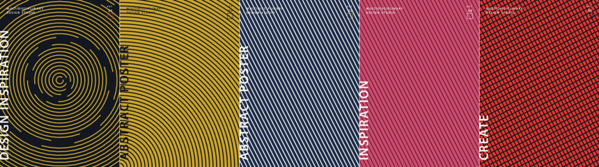 Fototapeta premium Abstract patterned background features five distinct vertical panels with varied colors, textures, and subtle text.