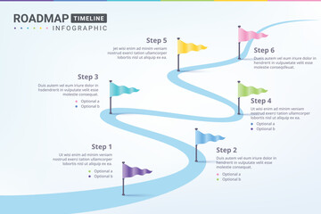 Fototapeta na wymiar Winding Road infographic with timeline concept. Road way location infographic template with pin pointer. Vector EPS 10