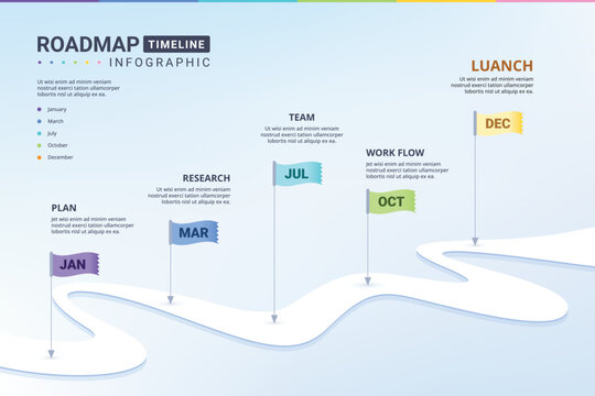 Winding Road infographic with timeline concept. Road way location infographic template with pin pointer. Vector EPS 10