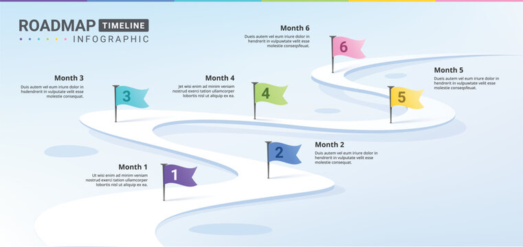 6 Steps Modern milestone diagram with road journey concept, presentation vector infographic.