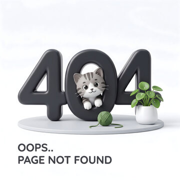Cute cat 404 error page not found concept web template