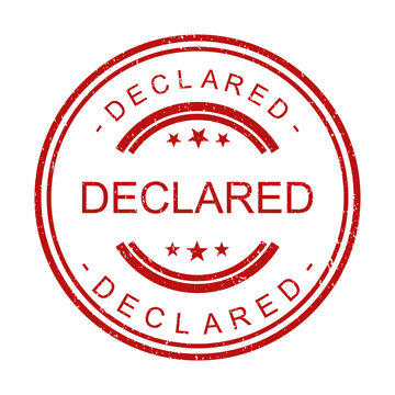 Red round rubber stamp with the word declared inside for official documents isolated on transparent background