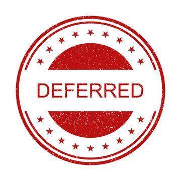Red round rubber stamp with the word deferred and stars on the edges isolated on transparent background