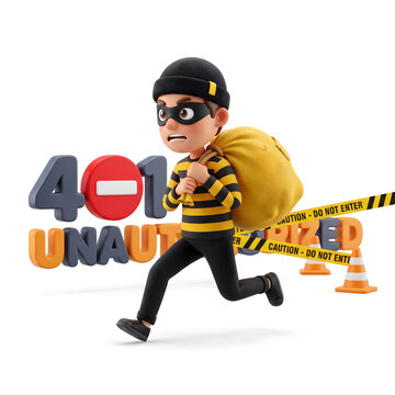 Cartoon burglar running away representing 401 unauthorized