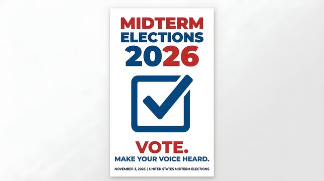 Midterm elections 2026 poster with a checkmark icon isolated on white background