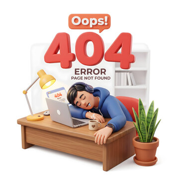 Tired student sleeping at desk 404 error page not found