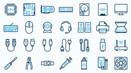 Fototapeta premium Set of Computer Hardware and Electronic Device Icons