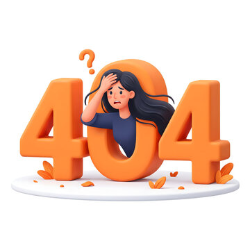 Stressed woman with 404 page not found orange typography