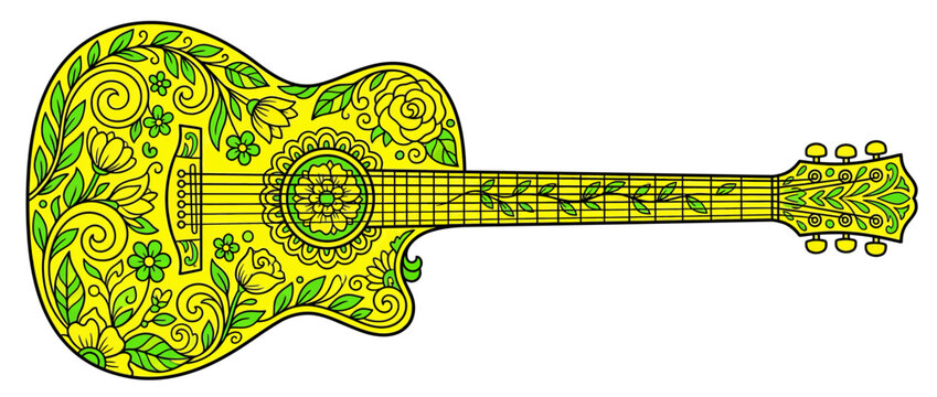 Ornate Acoustic Guitar with Floral Embellishments