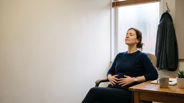 Expectant woman waiting for prenatal consultation authentic photograph