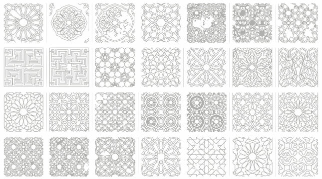 Collection of twenty seamless moroccan style geometric patterns for interior decoration.