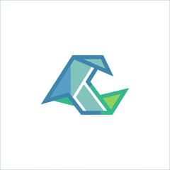 Obraz premium Abstract geometric wave logo in blue and green.