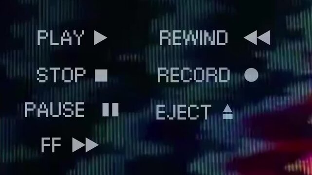 Capturing the nostalgic essence of a vintage video player, this image showcases a classic retro user interface with prominent control buttons and digital static