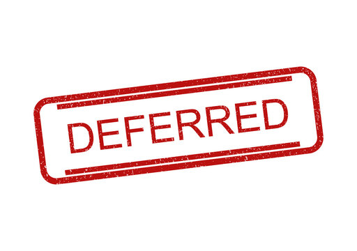 Red rubber stamp with the word deferred isolated on a simple plain background isolated on transparent background