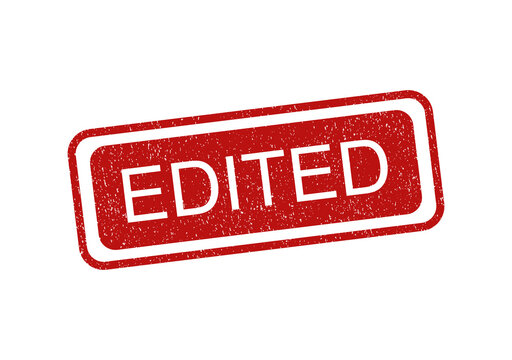Red rubber stamp with the word edited in a textured ink style for documents isolated on transparent background