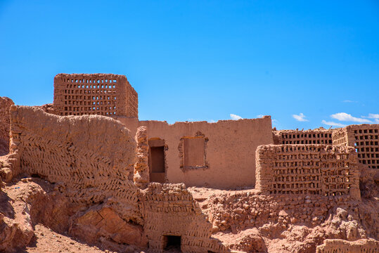 Close-up of Traditional Rammed Earth Architecture in the Ancient Village of Tuyugou, Shanshan, Xinjiang, China