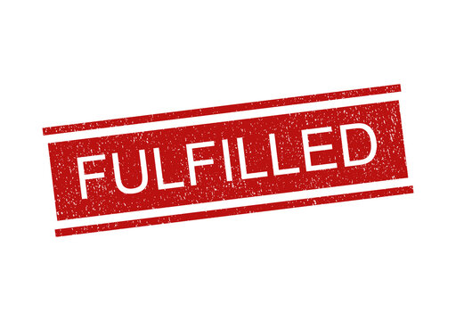 Red rubber stamp with the word fulfilled in a textured grunge style design isolated on transparent background