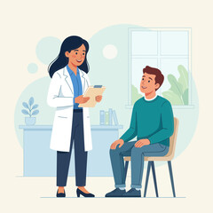 Fototapeta premium Doctor Consults Patient in Clinic Office, Modern Flat Illustration Style