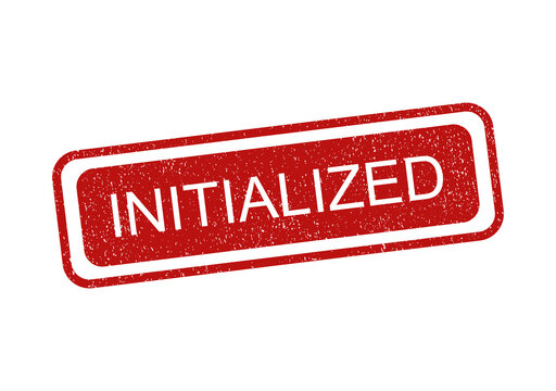 Red rubber stamp with the word initialized printed in a grunge texture style isolated on transparent background