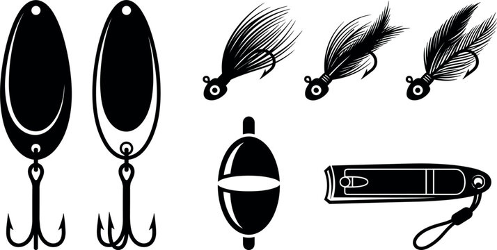 Pearl Diving Equipment Vector Set Featuring Freediver Silhouette Nose Clip Mesh Basket and Oysters for Underwater Marine Graphic Designs