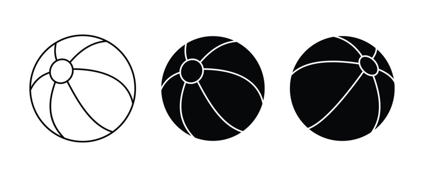 Beach Ball Icon Set &ndash; Inflatable Summer Toy, Pool Party Ball, Beach Vacation Recreation, Outline & Silhouette Vector Collection