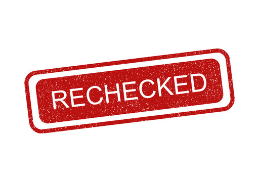 Red rubber stamp with the word rechecked in a simple rectangular frame design isolated on transparent background