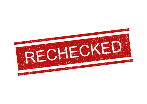 Red rubber stamp with the word rechecked in a grunge textured design style isolated on transparent background