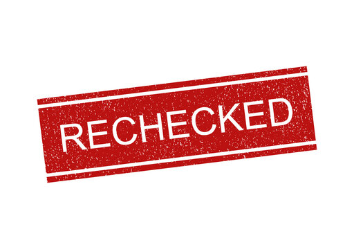 Red rubber stamp with the word rechecked in a rectangular frame on document isolated on transparent background
