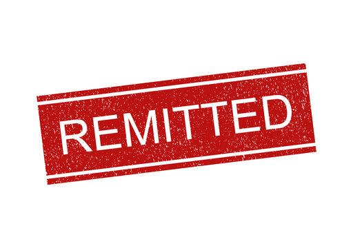 Red rubber stamp with the word remitted in a grunge style rectangle shape isolated on transparent background
