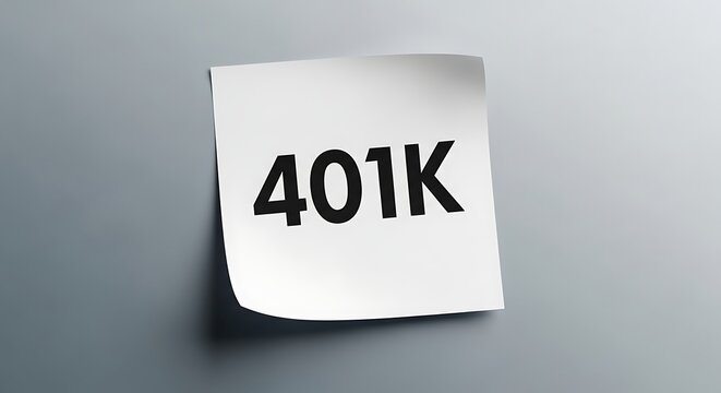 White sticky note with 401K text fixed on a grey wall