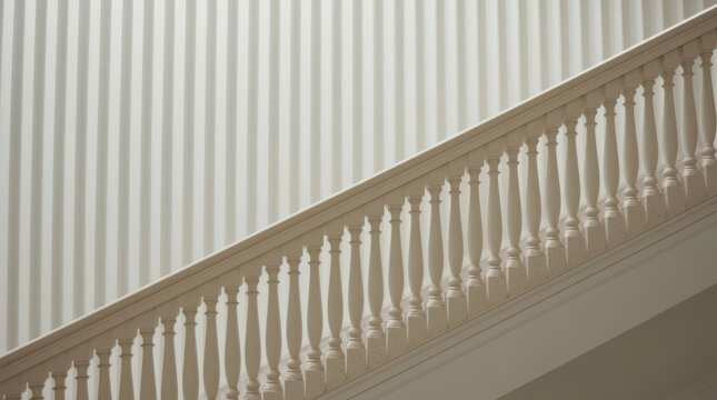 Minimalist stair railing baluster pattern soft neutral light repeating rhythm elegant