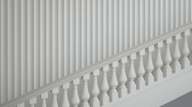 White balustrade staircase with repeating vertical balusters and minimalist rhythm