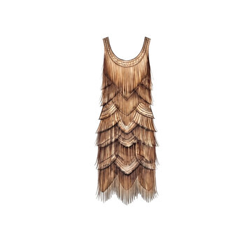 Vintage 1920s style fringe flapper dress fashion design illustration sketch