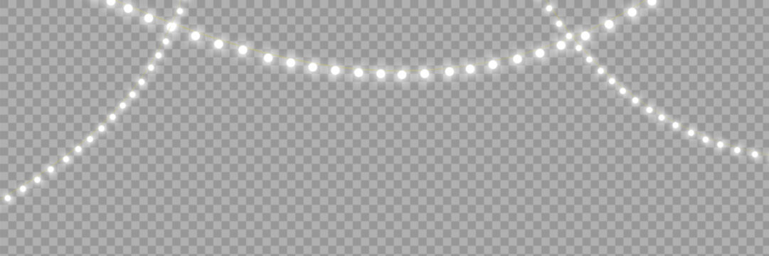 Luxury Warm Fairy Lights PNG Transparent Christmas Decoration Overlay for Designers.