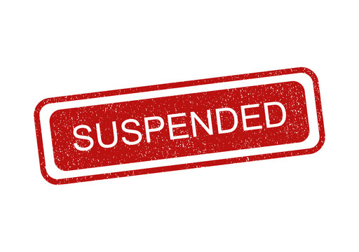 Red rubber stamp with the word suspended in a bold rectangular frame design isolated on transparent background