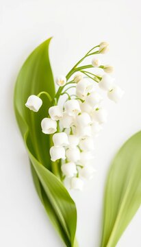 Delicate lily of the valley bouquet on a soft white background, pastel, flowers