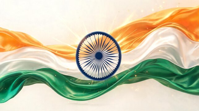 80th Independence Day of India Luxury Tricolor Silk Background with Ashoka Chakra
